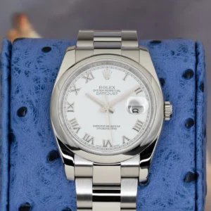 2007 Rolex Datejust 36 116200 White Roman Dial Smooth Bezel Papers Oyster Steel