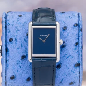 2022 Cartier Tank Must WSTA0055 Blue Dial Large Full Set Quartz Steel Alligator